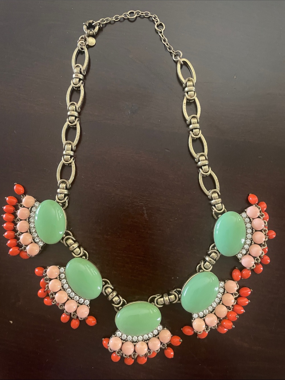 J.Crew Statement Green and Coral Bib Necklace